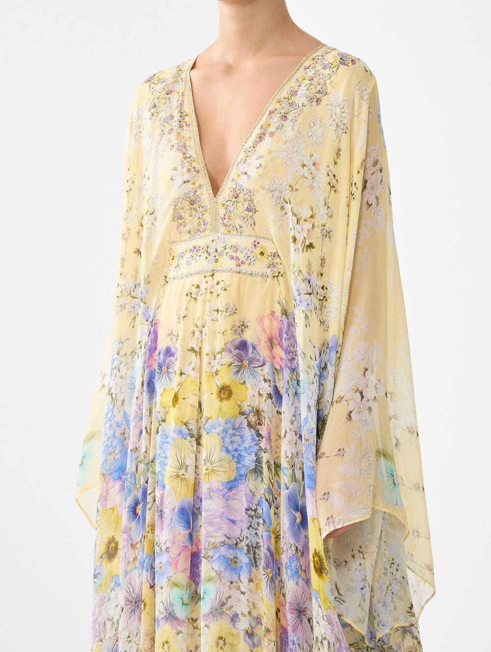 Camilla Long Kaftan Dress With Waist Detail In Darling Buds - Picture 2 of 16